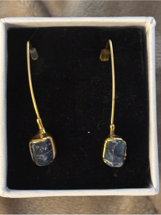 Jewelry - Gold Drop Earrings with Blue Stone